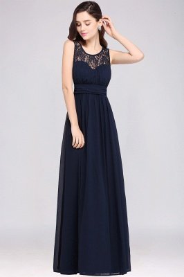 CHELSEA | Sheath Round neck Floor-length Navy Blue Prom Dress_6