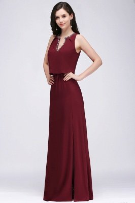 EDITH | A-line V-neck Floor-length Sleeveless Burgundy Prom Dresses with Crystal_1
