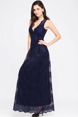 CHAYA | Sheath V-neck Floor-length Lace Navy Blue Prom Dress_12