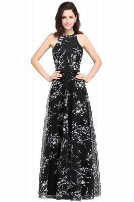 ALYSSA | A-line Floor Length Black Evening Dresses with Flowers_1