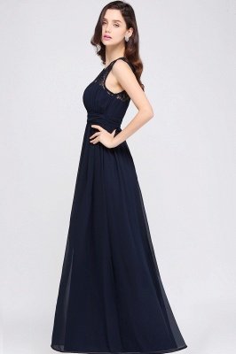 CHELSEA | Sheath Round neck Floor-length Navy Blue Prom Dress_14