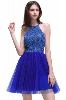 CAITLYN | A-line Halter Neck Short Tulle Royal Blue Homecoming Dresses with Beading_1