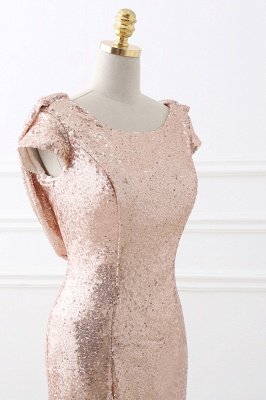COURTNEY | Fit and Flare Sweep train Sequined Rosy Golden Prom Dress_7