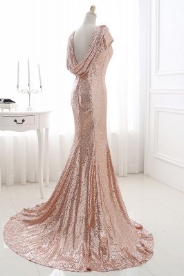 COURTNEY | Fit and Flare Sweep train Sequined Rosy Golden Prom Dress_8