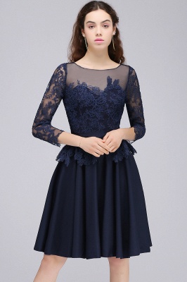 CARA | A-line Sheer Neck Short Dark Navy Homecoming Dresses with Lace Appliques_4