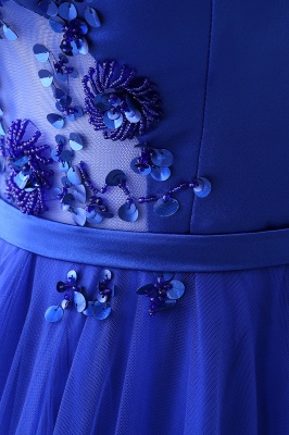 CHANEL | Ball Gown Off-the-shoulder Floor-length Blue Tulle Prom Dress_11