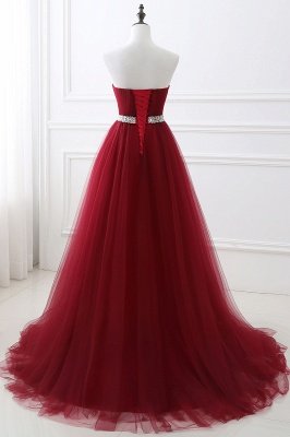 Custom Made Fluffy Tulle A-line Sweetheart Burgundy Prom Dresses With Beads Belt_10