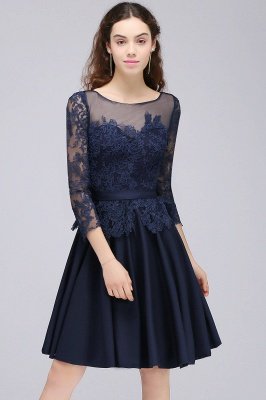 CARA | A-line Sheer Neck Short Dark Navy Homecoming Dresses with Lace Appliques_6