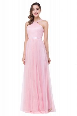ELLIOTT | Sheath Floor-length Pink Tulle Bridesmaid Dresses with Ribbon Sash_4