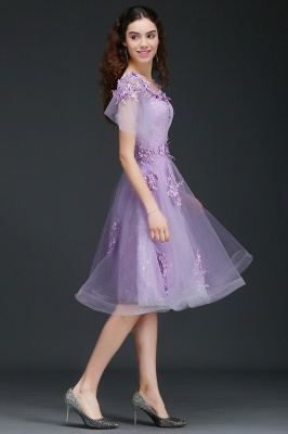 ALIANA | A Line V Neck Lilac Short Cocktail Homecoming Dresses With Sleeve_4