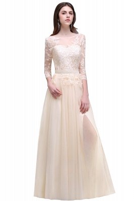 AUBREY | A-line Scoop Champagne Prom Dress With Sleeve_5