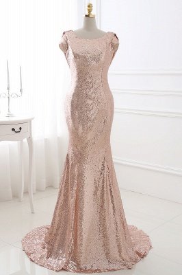 COURTNEY | Fit and Flare Sweep train Sequined Rosy Golden Prom Dress_1