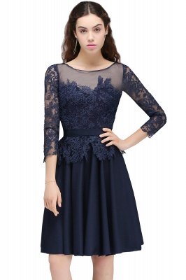 CARA | A-line Sheer Neck Short Dark Navy Homecoming Dresses with Lace Appliques_1