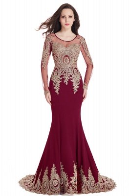 Crystal | Sexy Mermaid Lace Appliques Long Sleeves Prom Dresses with Beadings_3