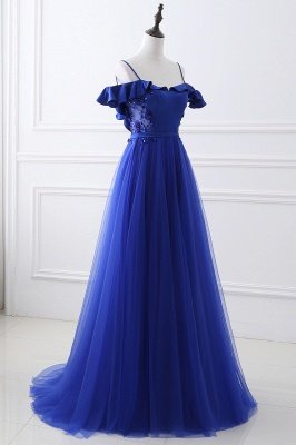 CHANEL | Ball Gown Off-the-shoulder Floor-length Blue Tulle Prom Dress_4