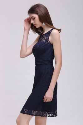CHARLEIGH |Sheath Scoop neck Short Navy Blue Lace Prom Dresses_5