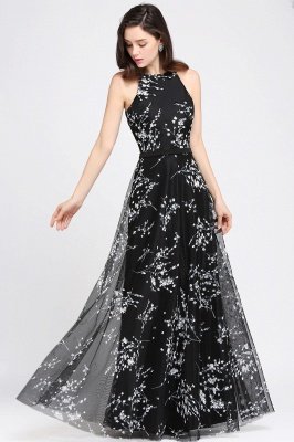 ALYSSA | A-line Floor Length Black Evening Dresses with Flowers_2