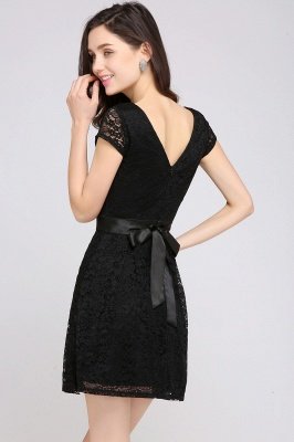 ARMANI | A-line Scoop Black Lace  Homecoming Dress with Sash_12