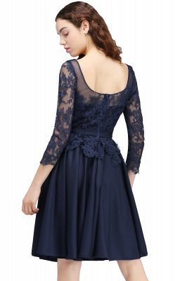 CARA | A-line Sheer Neck Short Dark Navy Homecoming Dresses with Lace Appliques_3