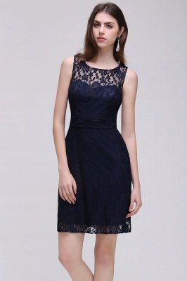 CHARLEIGH |Sheath Scoop neck Short Navy Blue Lace Prom Dresses_1