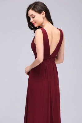 ALEXA | Sheath V Neck Burgundy Chiffon Long Evening Dresses_7