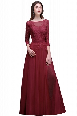 AUBREY | A-line Scoop Champagne Prom Dress With Sleeve_2