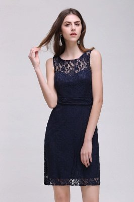 CHARLEIGH |Sheath Scoop neck Short Navy Blue Lace Prom Dresses_4