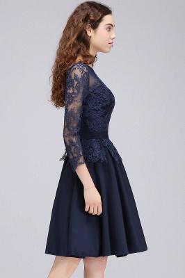 CARA | A-line Sheer Neck Short Dark Navy Homecoming Dresses with Lace Appliques_7