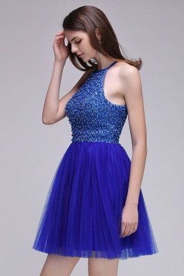 CAITLYN | A-line Halter Neck Short Tulle Royal Blue Homecoming Dresses with Beading_5