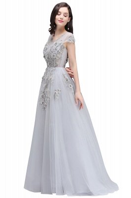 ELAINA | A-line Crew Short Sleeves Floor-length Appliques Tulle Prom Dresses_1
