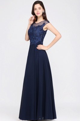 AVALYN | A-line Scoop Navy Chiffon Prom Dress With Appliques_6