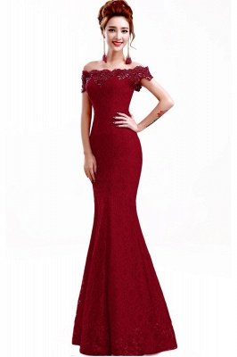 Crystal Beaded Red Mermaid Evening Dresses Off the Shoulder Prom Party Dress_6