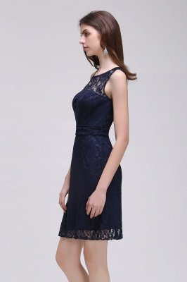 CHARLEIGH |Sheath Scoop neck Short Navy Blue Lace Prom Dresses_3