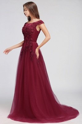 EMBER | A-line Off-shoulder Floor-length Tulle Appliques Prom Dresses_11