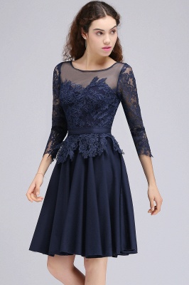 CARA | A-line Sheer Neck Short Dark Navy Homecoming Dresses with Lace Appliques_5
