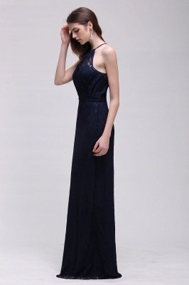 CHARLEE | Column Floor length Halter Navy blue Prom Dress_9