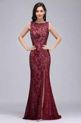 DULCE | Mermaid Crew Floor-length Sleeveless Burgundy Lace Prom Dresses_1