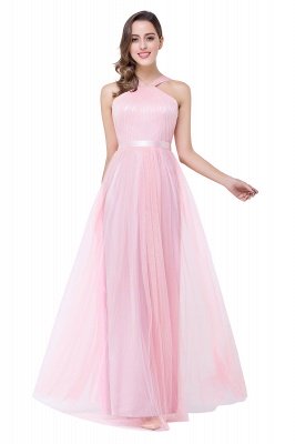 ELLIOTT | Sheath Floor-length Pink Tulle Bridesmaid Dresses with Ribbon Sash_8