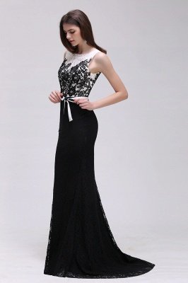 BRYNN | Mermaid Scoop Neckline Lace Black and White Elegant Prom Dresses with Bowknot Sash_7