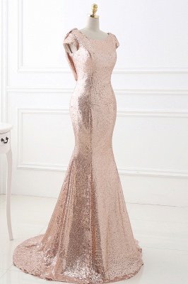 COURTNEY | Fit and Flare Sweep train Sequined Rosy Golden Prom Dress_4