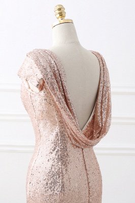 COURTNEY | Fit and Flare Sweep train Sequined Rosy Golden Prom Dress_9