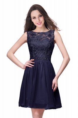 Lace Top Bateau Chiffon Rüschen Ärmellos Kurze Ballkleider_5