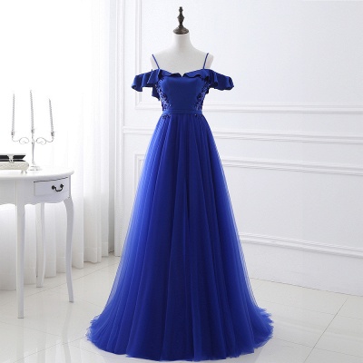 CHANEL | Ball Gown Off-the-shoulder Floor-length Blue Tulle Prom Dress_5