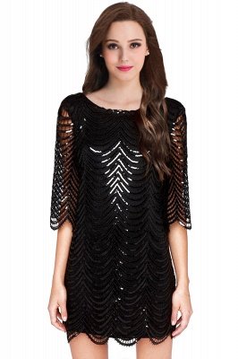 AIYANA | Sheath Scoop Short Sequins Cocktail Dresses With Long Sleeves_3