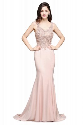 ALLYSON | Meerjungfrau V-Ausschnitt Perlen Pink Prom Kleider mit Perlen_1