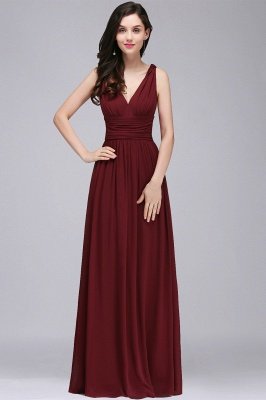 Ruched Chiffon A-line V-Neck Burgundy Evening Dresses_3