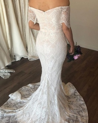 Strapless Off The Shoulder  Mermaid Wedding Dresses | Lace Short Sleeves Bridal Gowns Online_2