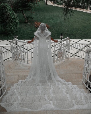 Robes de mariée à paillettes scintillantes à épaules dénudées | Robes de mariée sirène longueur au sol avec châle_2