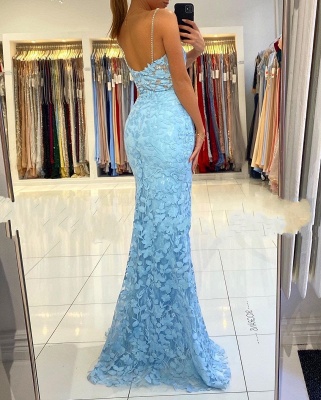 Sky Blue Side Slit Prom Dress Sleeveless V-Neck Mermaid Party Dress_5