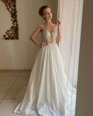 Sheer Tulle Appliques Sweetheart Wedding Dresses | A-line Sleeveless Cheap Bridal Gowns_2